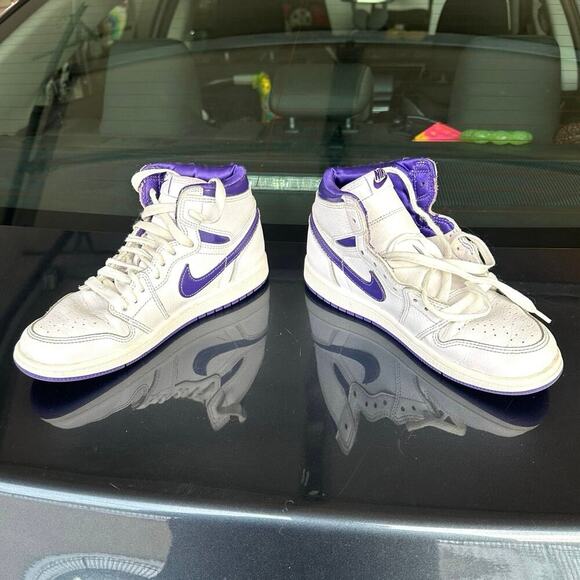 Nike Air Jordan 1 Retro High Top White Court Purple Athletic Shoes Kids Size 3Y - Picture 11 of 11